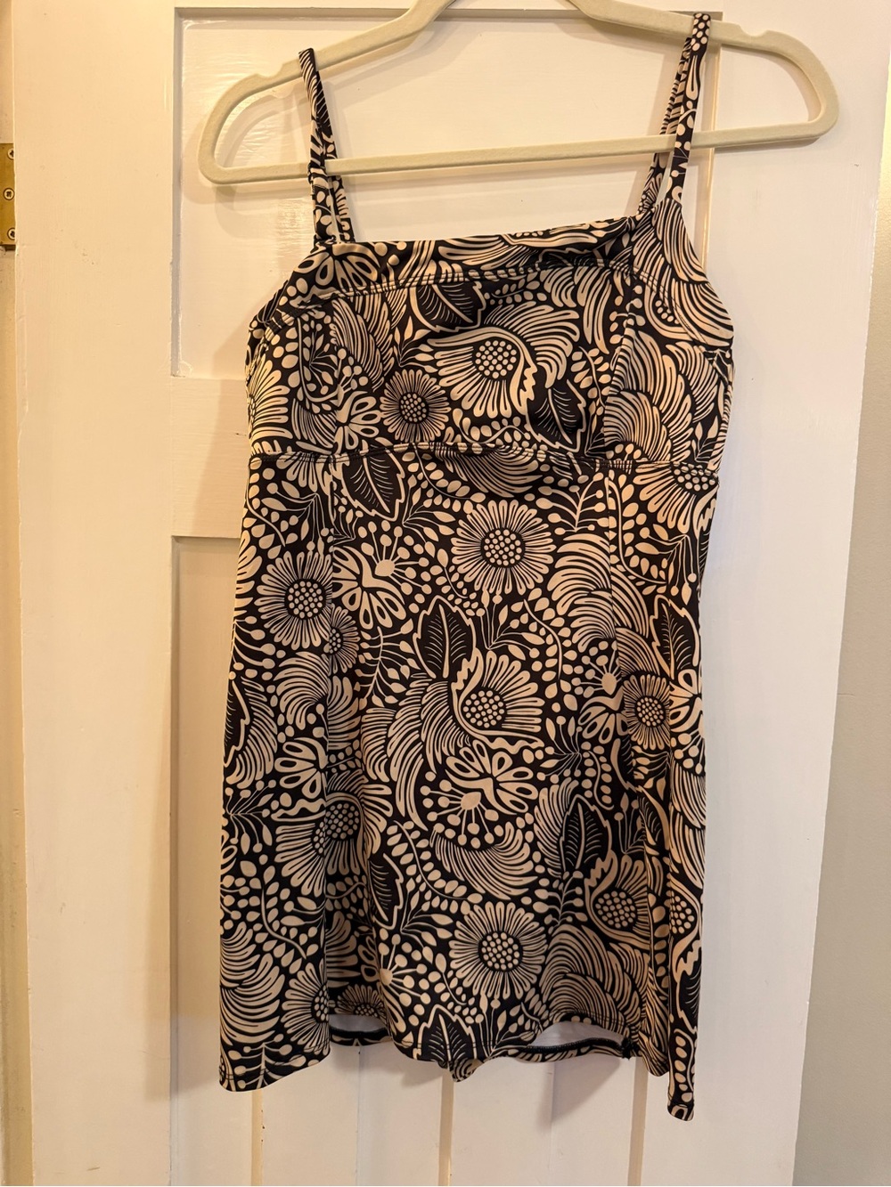 Black & Cream Floral Spaghetti-Strap Dress swim seea